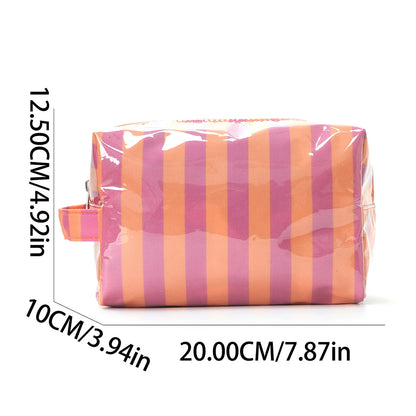 Striped Toiletry Bag Women's Travel Cosmetic Storage Bag Portable Casual Makeup Organizer for Business Trip