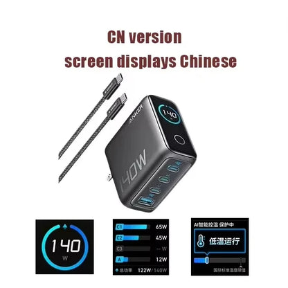 Brand New Anker Zolo 140W GaN Charger AI Display Screen Four-Port Fast Charge Mobile Phone Chargers Portable Phone Power Adaptor