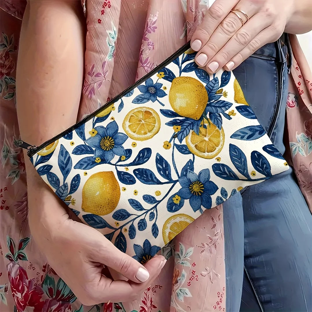 A Lemon-patterned makeup bag - cute multifunctional zipper pouch for women, jewelry storage bag