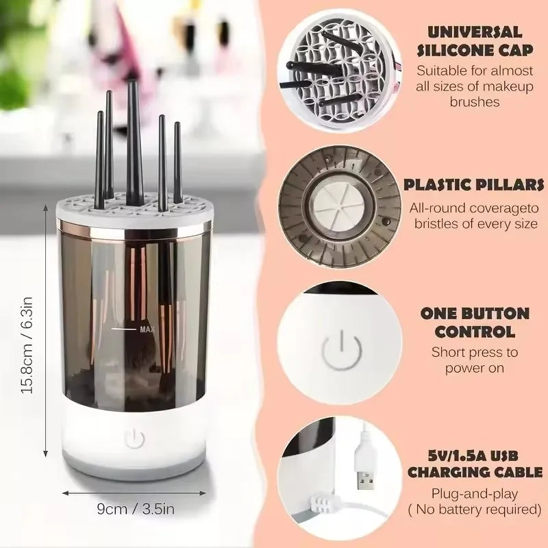 USB Powered Brush Washer & Dryer - Odorless Battery-Free Makeup Cleaner, Plug-and-Play Essential Beauty Accessory