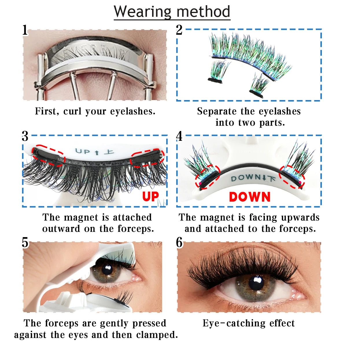 YSDO Colored Magnetic Eyelashes Natural Faux 3D Mink Lashes Reusable Makeup Party Cosplay Shiny Colorful Magnet False Lashes