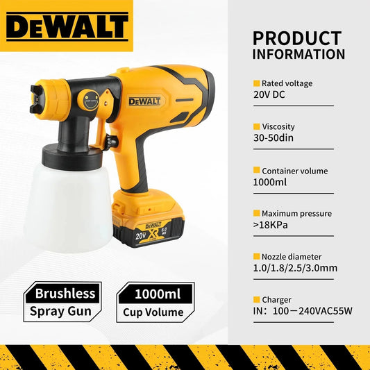 DEWALT 800ML Electric Spray Gun - Cordless, for a uniform coat on walls, cabinets, and DIY craft projects!