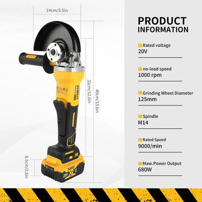 DEWALT 20V Cordless Brushless Angle Grinder,125mm 10000rpm 680W, Safety Lock & Dust Exhaust for Metal Wood Tile Cutting Grinding