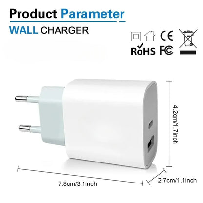 For iPhone Fast Charger 20w+20w Wall Type C Charging Cable Mobile Phone Compatible For IPhone 14 13 12 11 Pro Max XR XS X 7 8