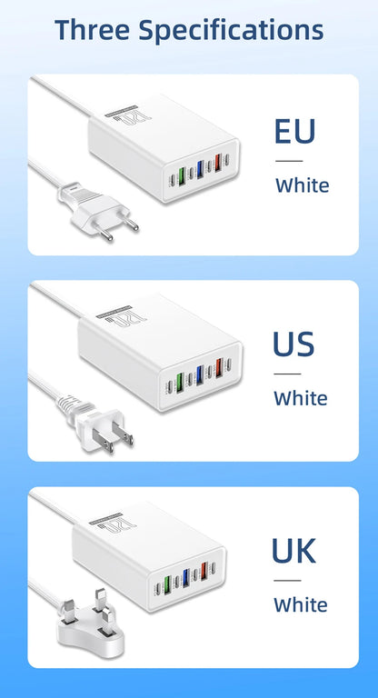 120W Charging Head 7 Ports 3USB+4PD Fast Charging Phone Charger Head 5V4A US/EU/UK Standard Charger for Mobile Phones