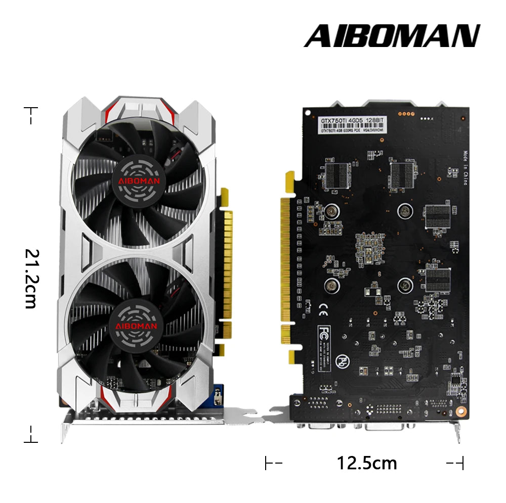 AIBOMAN GTX750Ti 4GB Graphics Card Gaming GDDR5 Computer GPU Video card for Work