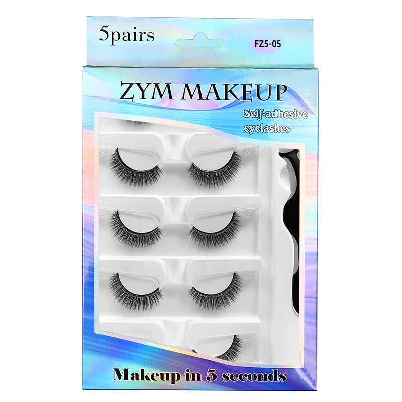 5 Pairs Glue-free Self-adhesive Eyelashes 3D Natural False Eyelash One Step Application Easy To Remove Eye Makeup Wholesale