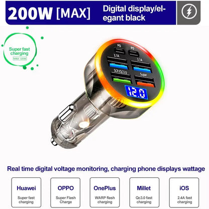 Dual USB Output Mobile Phone Car Charger Type C Fast Charging 6 Ports Car Chargers Mini Universal Car Charger Adapter