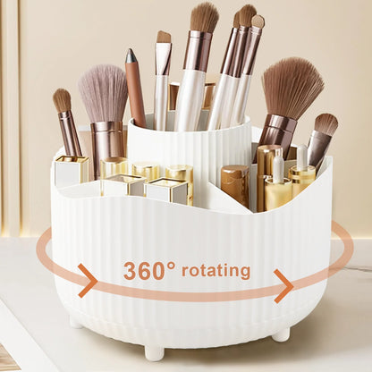 Rotating Makeup Organizer, Cosmetic Display Case with Brush Holder Perfume Tray, Storage Carousel for Vanity Bathroom Countertop