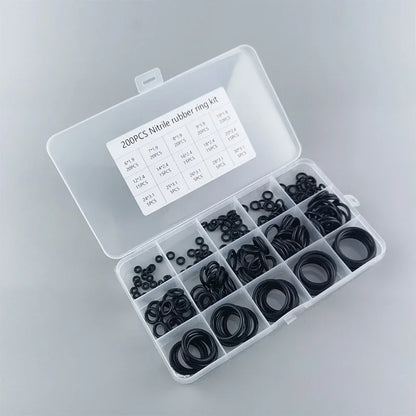 200pcs Rubber O-rings for Faucet, Hose, Valve, Water & Oil Proof Seals, Washer Combo Set, Universal Plumbing Accessories