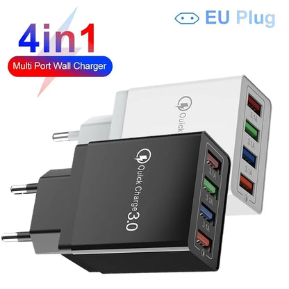 3A EU/US Plug USB Charger 4 Ports Quick Charge 3.0 Mobile Phone Charger Adapter For iPhone Huawei Xiaomi Travel Mobile Charger