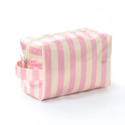Striped Toiletry Bag Women's Travel Cosmetic Storage Bag Portable Casual Makeup Organizer for Business Trip