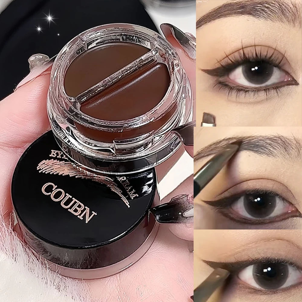 Two-Tone Matte Eyebrow Cream With Brush for Eyeliner & Eye Brow Waterproof Sweat Proof Wild Eyebrow Gel 3D Natural Tint Makeup