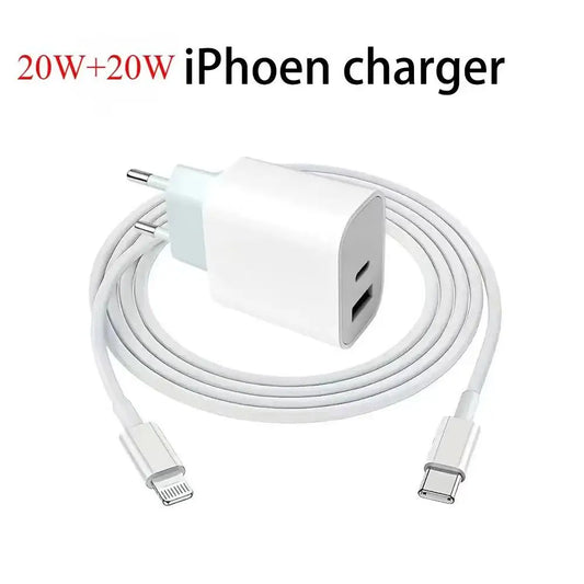 For iPhone Fast Charger 20w+20w Wall Type C Charging Cable Mobile Phone Compatible For IPhone 14 13 12 11 Pro Max XR XS X 7 8