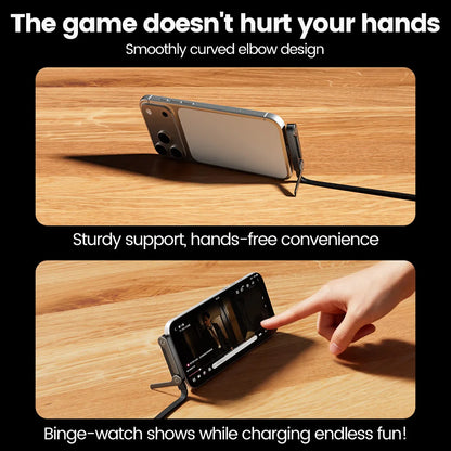 65W USB Fast Charging Cable With Foldable Phone Holder 2-in-1 Type-C Quick Charge Data Wire USB C Charging Line For Mobile Phone