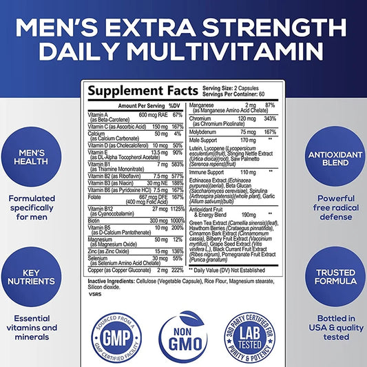 Men's Multivitamin Supplement - Provides Energy and Endurance Supports Heart, Brain Health and Vitality