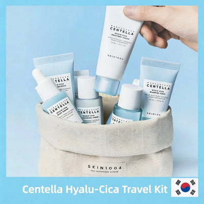 Centella HyaluCica Travel Kit,Brightening Toner, Blue Ampoule Serum,Night Sleeping Pack and Moisturizer Cream Skincare Mini Set