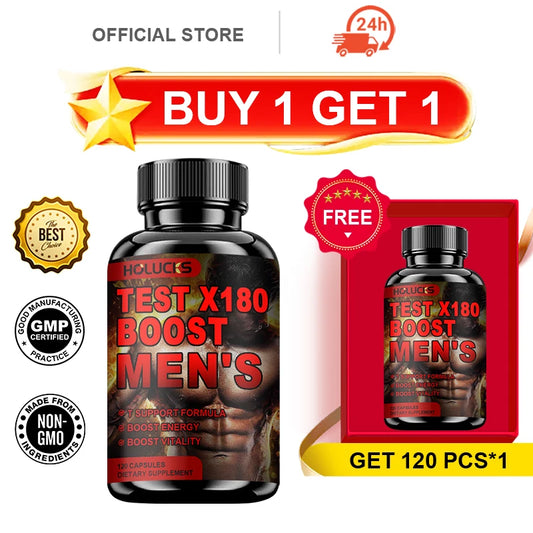 HOLUCKS Test X180 Men's Supplement, with Black Maca & D-Aspartic Acid, Support Healthy T Level, Muscle Function & Daily Vitality