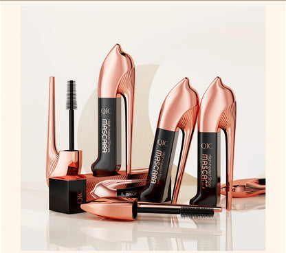 QIC High-heeled Shoes Mascara 3D Fiber Mascara, Long Black Volumizing Eyelash Extension, Waterproof Eye Makeup Tool