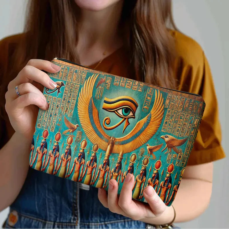 A Egyptian wall painting Eye of Horus makeup bag - cute multifunctional zipper pouch for women, jewelry storage bag