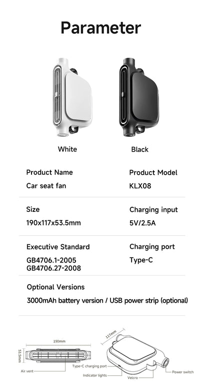 Car Backseat Cooling Fan Wide-angle Airflow High Air Volume Car Cooler USB Powered Summer Essential AirCirculator Fast Delivery