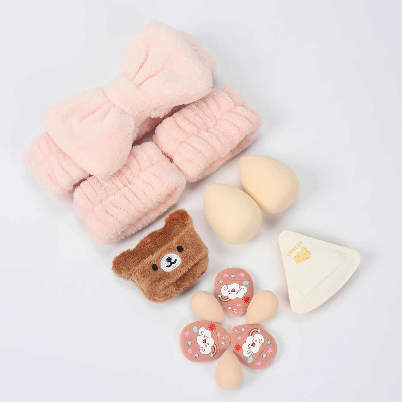 Embroidered Powder Puff Headband 13-Piece Set, Suitable for Applying and Setting Makeup, Suitable for All Skin Types