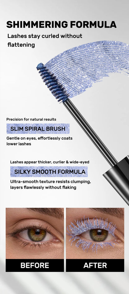 Glitter Diamond Mascara Waterproof Smudge-Proof Volumizing Lengthening Sparkling Snowflake Flake Clump-Free Lasting Party Makeup