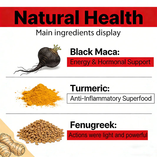 Fenugreek Supplement Capsules, with Turmeric, Black Maca, Endurance, Energy, Strength Support, Improves Mood, Overall Health