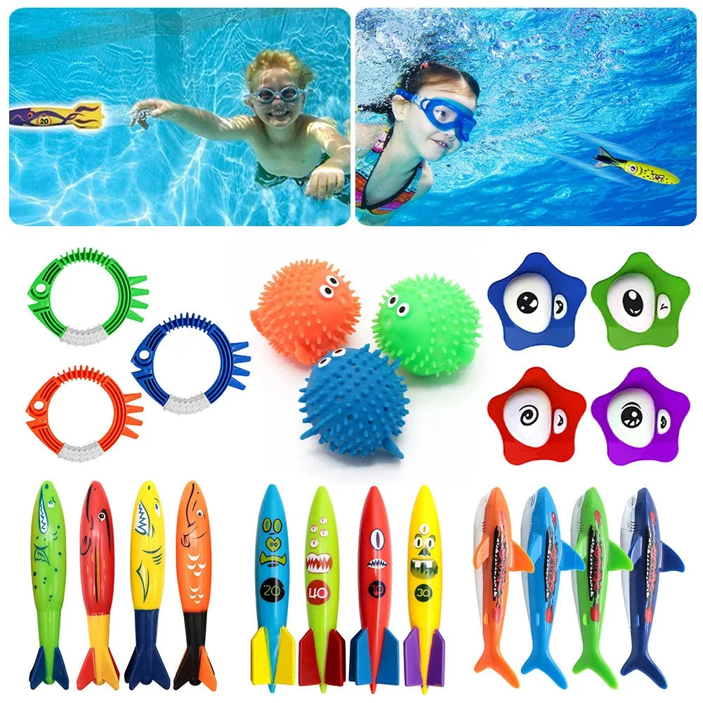 Children's Pool Diving Toy Submersible Torpedo Treasure Hunt Water Toy Swimming Training Tool Summer Outdoor water Gift Set #1