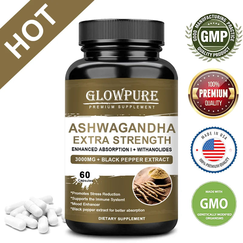 Ashwagandha Root Extract Capsules for Mood Stress, Health Sleep, Brain Calm, Energy Support Non-GMO Premium Formula Supplement