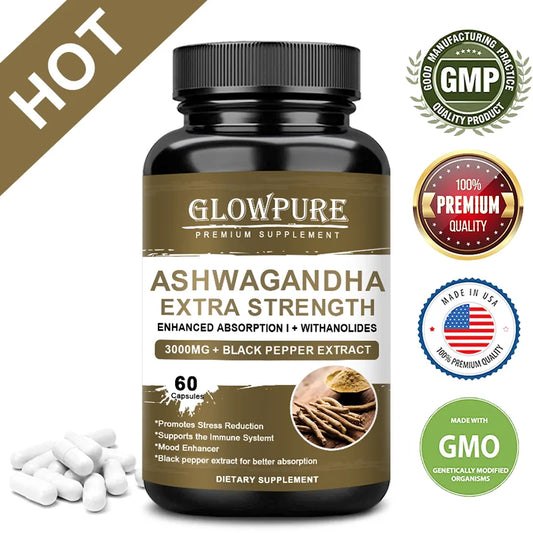Ashwagandha Root Extract Capsules for Mood Stress, Health Sleep, Brain Calm, Energy Support Non-GMO Premium Formula Supplement