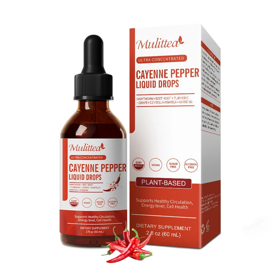 Mulittea Cayenne Pepper Liquid Drops 500mg Organic Cayennee Pepper Supplement- Supports Cardiovascular Health, Improve Digestion