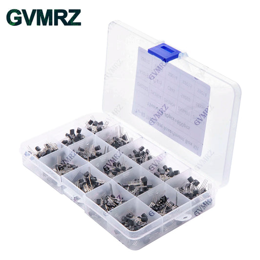 600PCS 15Value x 40Pcs Transistor TO-92 Assortment Box Kit Transistors 2N2222 2N3904 2N3906 C945 S8050 Direct-plug triode box