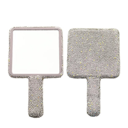 Cute Rhinestone Makeup Mirror Round Square Heart Shape Shiny Bling Cosmetic Hand Mirror Portable with Handle Handheld Mirror
