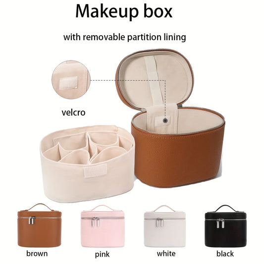Large Capacity PU Leather Makeup Bag Portable Makeup Box For Women Girls Travel Toiletry Cosmetic Organizer