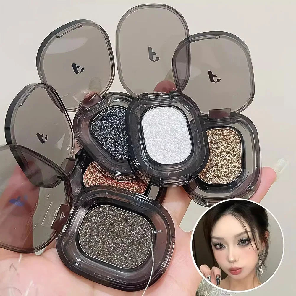 Glitter Punk Black Eye Shadow Palette Metallic Smoky Monochrome Eyeshadow Palette Shimmer Pearl Eye Makeup Shiny Silkworm Shadow