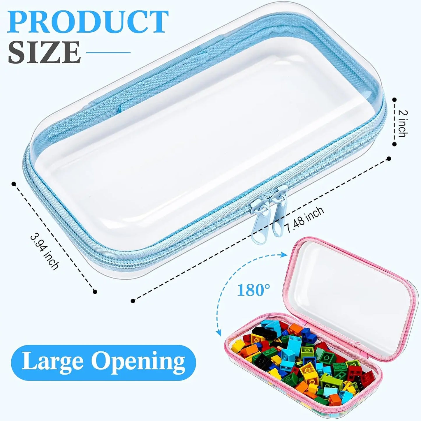 4 Pcs Hard Clear Zipper Case Makeup Bags Plastic Pencil Pouch Transparent Storage Box Containers for Cosmetics, Snacks, Building