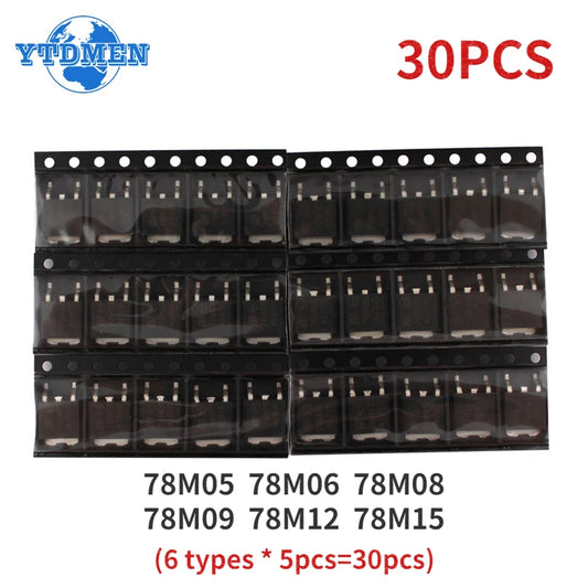 30PCS SMD Transistor Kit 78M05 78M06 78M08 78M09 78M12 78M15 TO-252 6 Kinds*5pcs Voltage Regulator Transistors Set