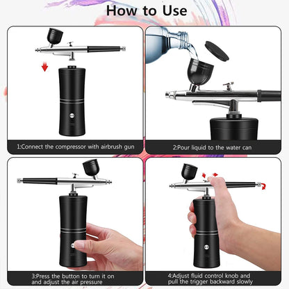 Portable Airbrush With Compressor Kit For Beauty Nail Art Cake Decorating Makeup Model Painting