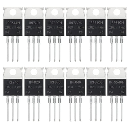 AUKENIEN Mosfet Transistor Kit 12Values 60PCS IRFZ44N IRF510N-IRF540N IRF640N IRF740 IRF820 IRF830 IRF840 IRF3205 IRF9540N TO222