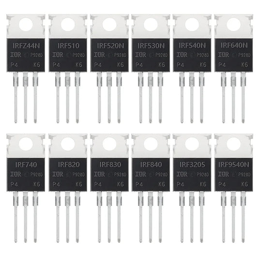 AUKENIEN Mosfet Transistor Kit 12Values 60PCS IRFZ44N IRF510N-IRF540N IRF640N IRF740 IRF820 IRF830 IRF840 IRF3205 IRF9540N TO222