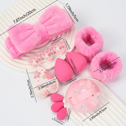 Embroidered Powder Puff Headband 13-Piece Set, Suitable for Applying and Setting Makeup, Suitable for All Skin Types