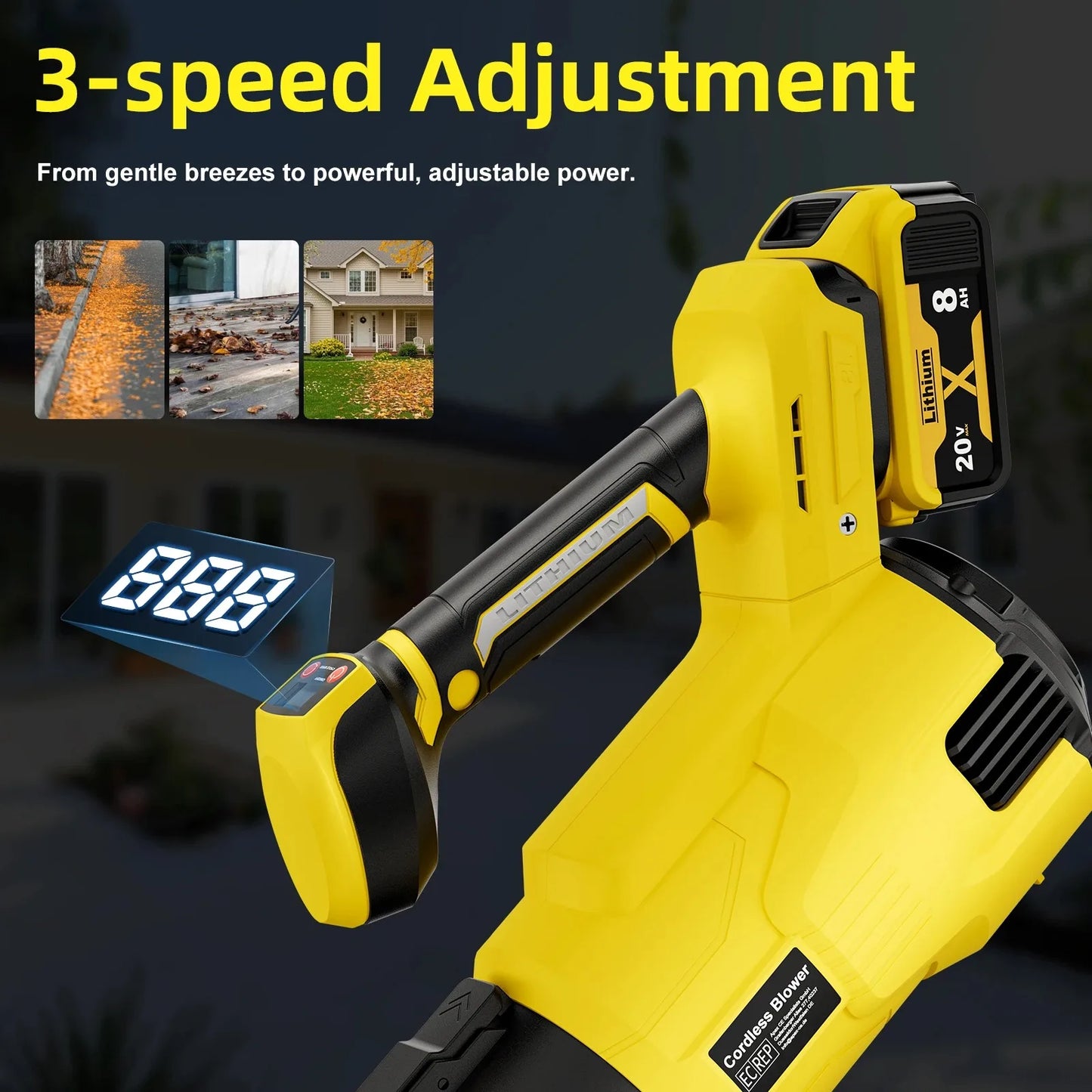 DeWalt industrial-grade high-power handheld blower, equipped with a powerful turbo fan and lithium battery.