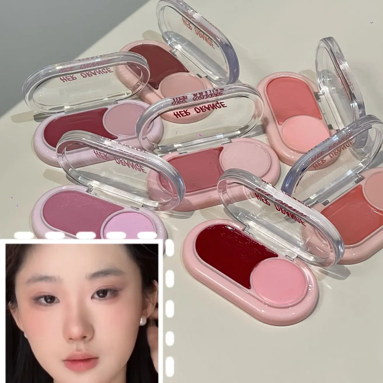Water Light Peach Cream Blush Two-tone Face Brightening Orange Pink Blusher Plate Makeup Lasting Moisturizing Cheek Tint Rouge