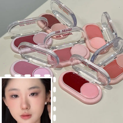 Water Light Peach Cream Blush Two-tone Face Brightening Orange Pink Blusher Plate Makeup Lasting Moisturizing Cheek Tint Rouge