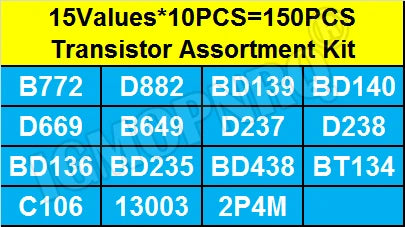 150PCS TO-126 Transistor Assortment Kit Pack B772 D882 BD139 BD140 C106 D669 B649 D237 D238 13003 BD136 BD235 BD438 BT134 2P4M