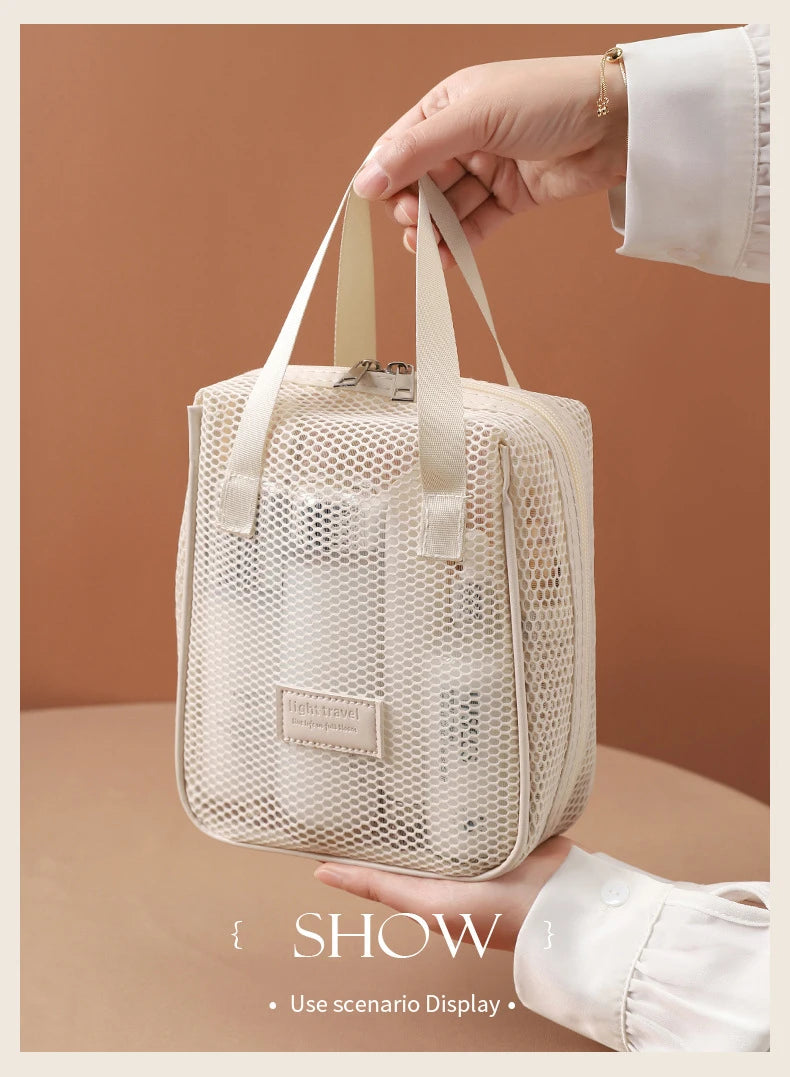 Multi-Functional Mesh Makeup Bag Pouch Large Capacity Portable Storage Case Travel Toiletry Bags Cosmetic Bag