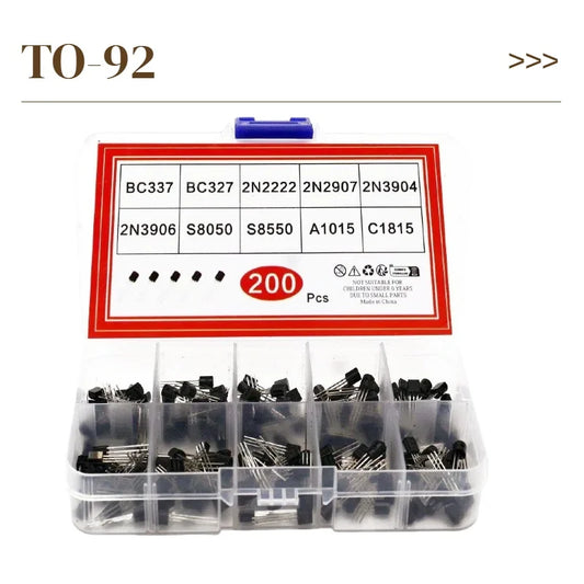 200Pcs Transistor Kit  2N2222 2N2907 2N3904 2N3906 BC327 BC337 S8050 S8550 A1015 C1815 PNP/NPN 10 Values TO-92 Transistors Set