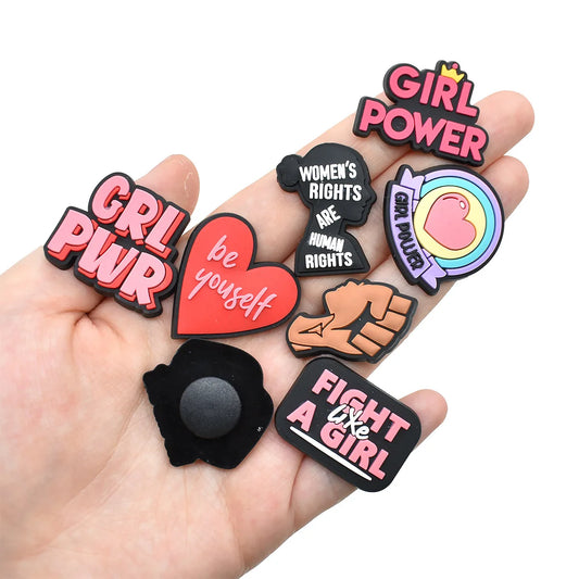 Cute Pink Power Shoe Charms Decoration for Crocs Pin Accessories Charms Bracelet Wristband DIY Shoe Women Party Gifts
