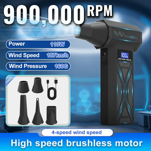900000RPM New P70 Air Blower 4 Gear Adjustable Turbo Jet Blower With Led Light Battery Display Cordless Compressed Air Duster
